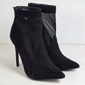 Olivia Ferragamo Black Suede  Netted Ankle Bootie
